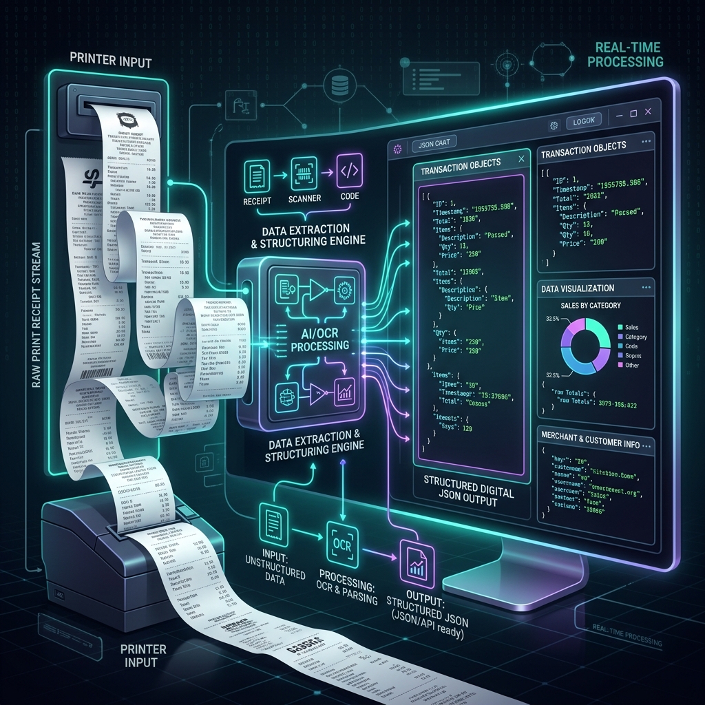 Receipt streams converting into digital JSON charts